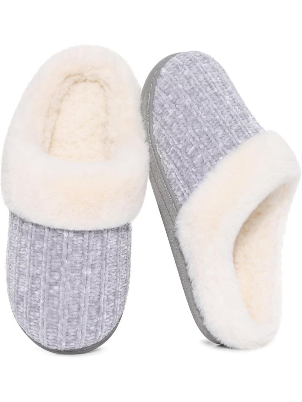 Women's Grey Comfy Wool Like Lined Closed Toe Warm Knit House Slipper Shoes